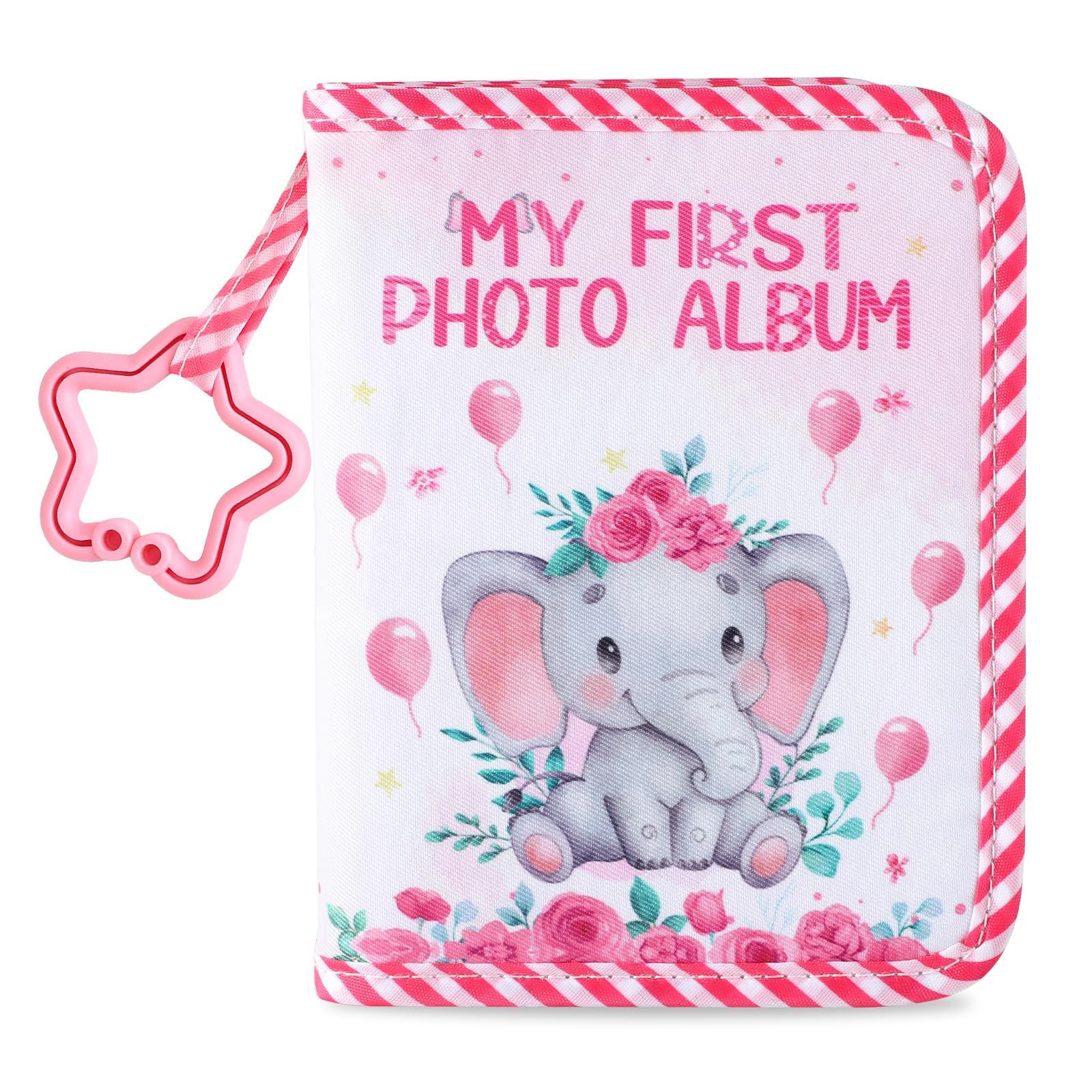 ZOIIWA Baby's First Family Album cover with pink elephant design, a perfect keepsake for newborn memories.