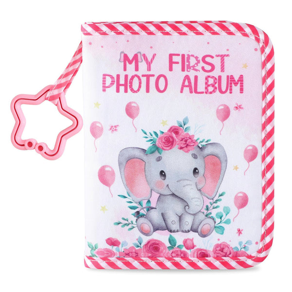 ZOIIWA Baby's First Family Album cover with pink elephant design, a perfect keepsake for newborn memories.