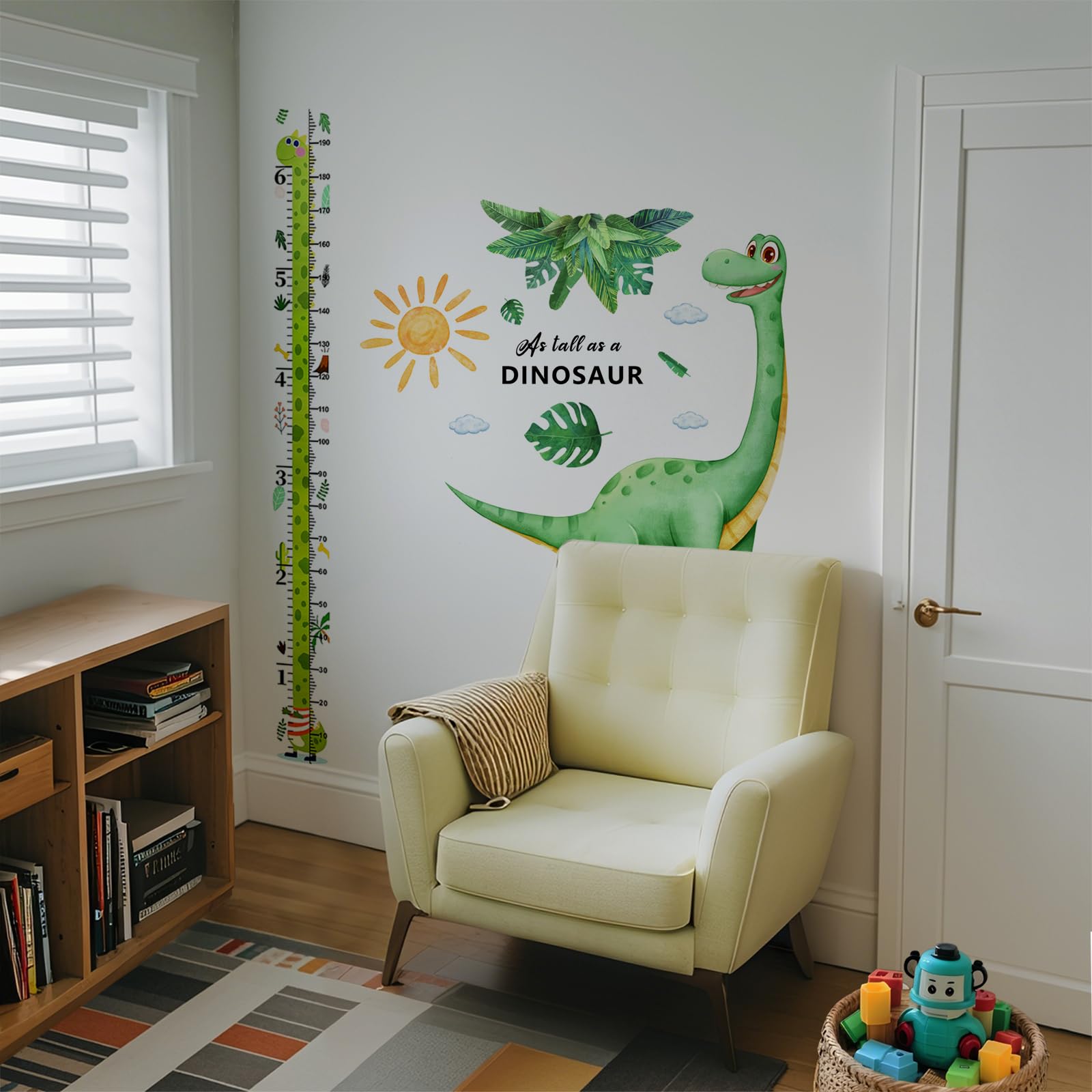 Zolrivo dinosaur wall decal tropical leaves pattern adds vibrant jungle vibe.
