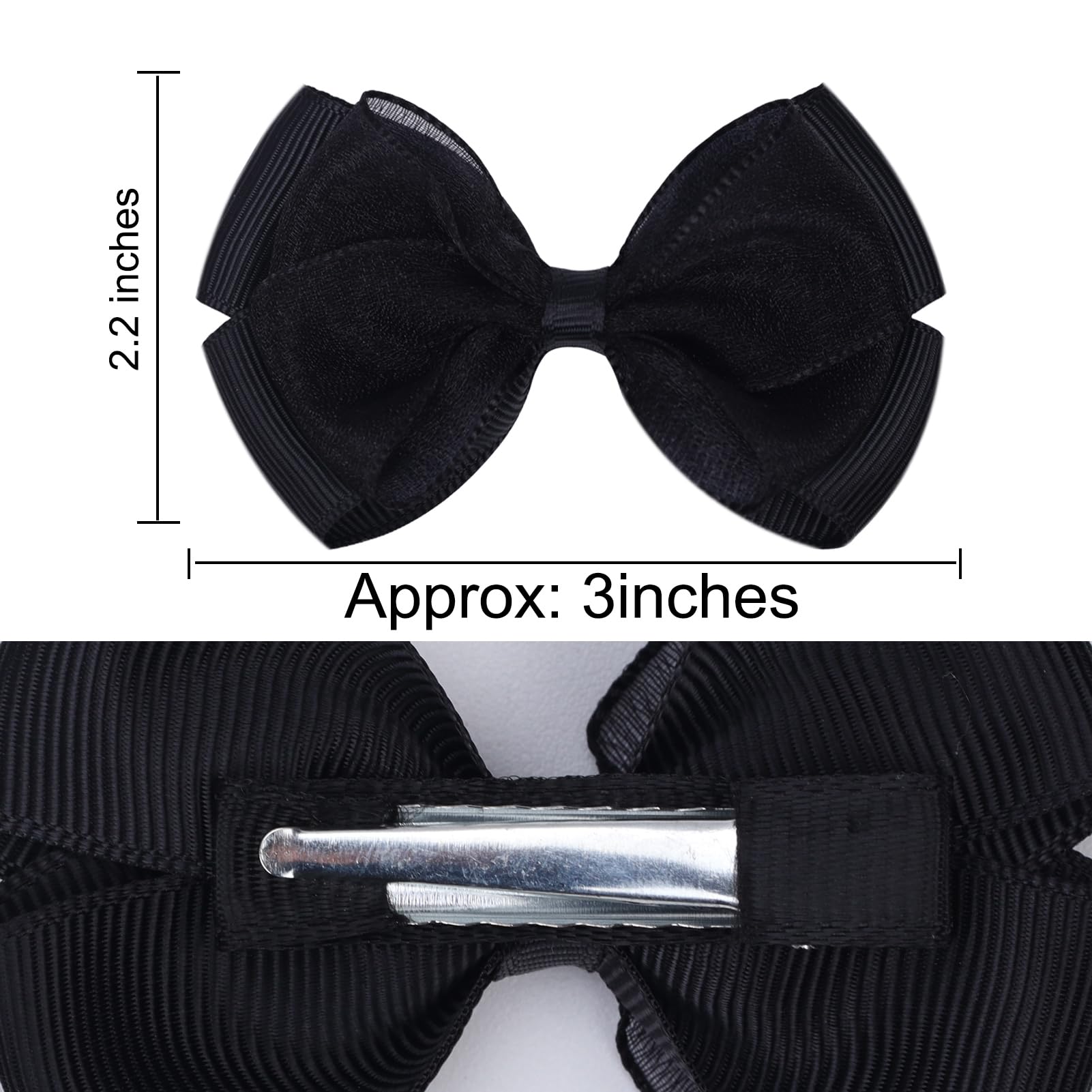 Zolyco 3-Inch organza bow clip in black ideal for ponytails and buns.