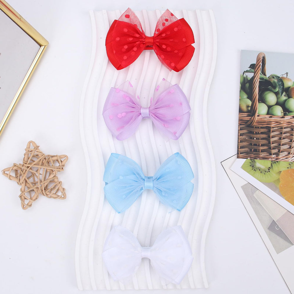 Zolyco Tiny Dot Organza Bow Purple Alligator Clip detail on half wrap edge.