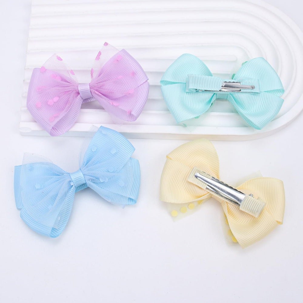 Zolyco Tiny Dot Organza Bow Purple Alligator Clip gift-ready packaging.
