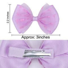 Zolyco Tiny Dot Organza Bow Purple Alligator Clip on hair for daily charm.