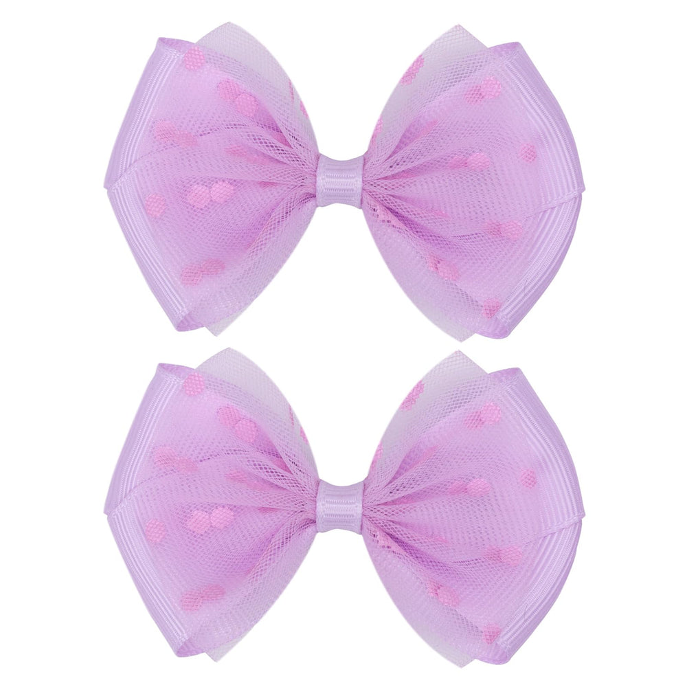 Zolyco Tiny Dot Organza Bow Purple Alligator Clip top view, versatile for everyday wear.