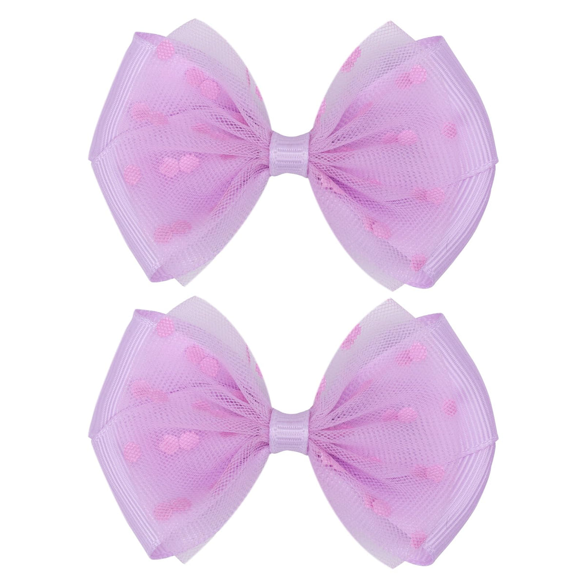 Zolyco Tiny Dot Organza Bow Purple Alligator Clip top view, versatile for everyday wear.