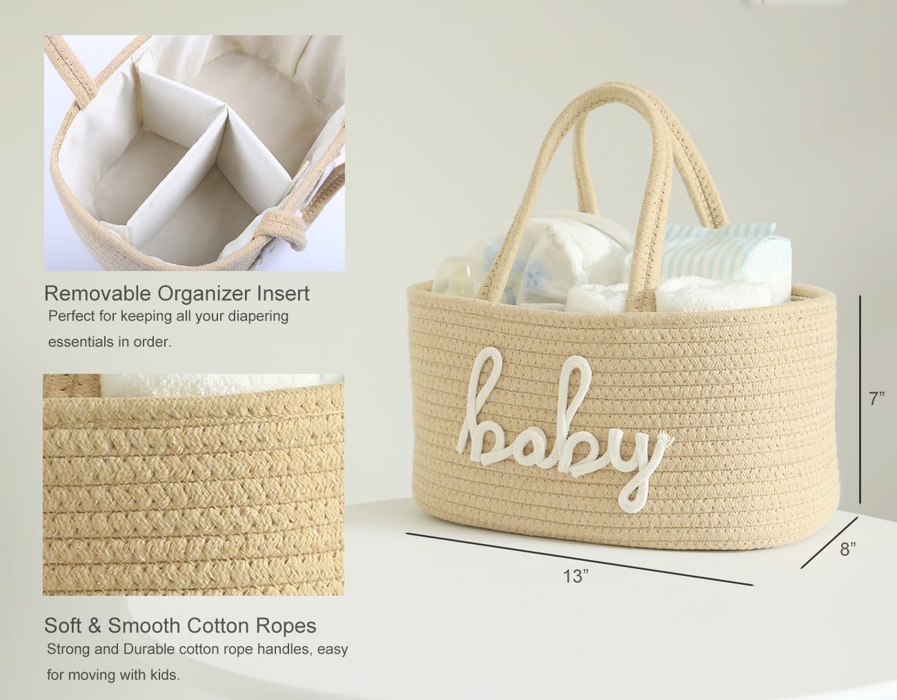 ZOMBATI diaper caddy on changing table demonstrates convenient portable storage during diaper changes.