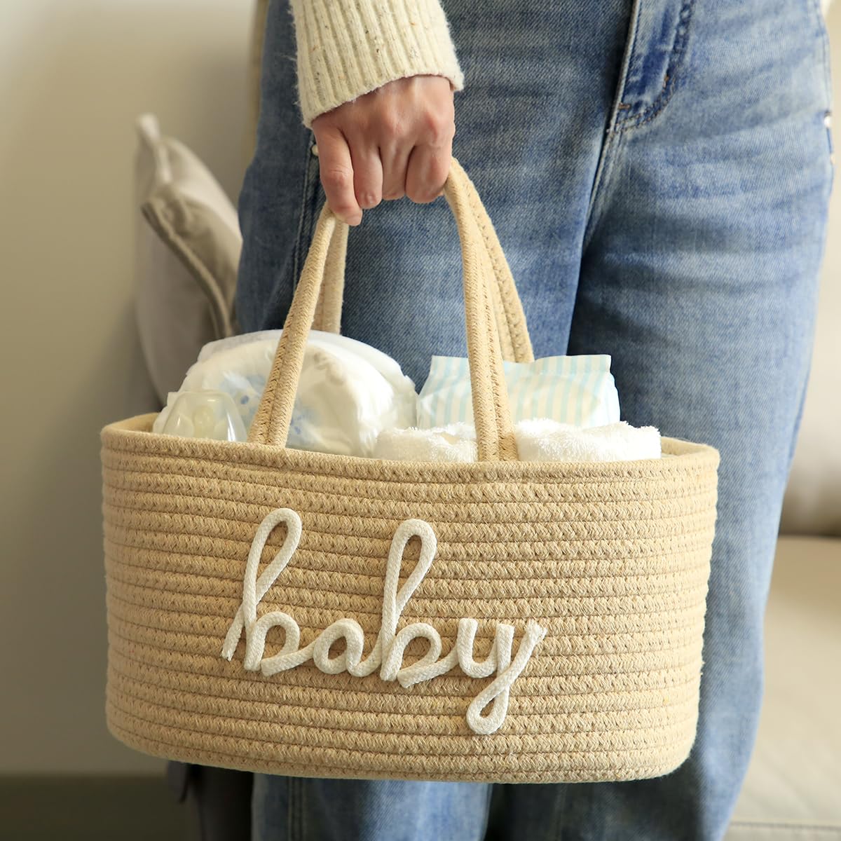 ZOMBATI diaper caddy three compartments organize diapers, wipes, and creams with ease.