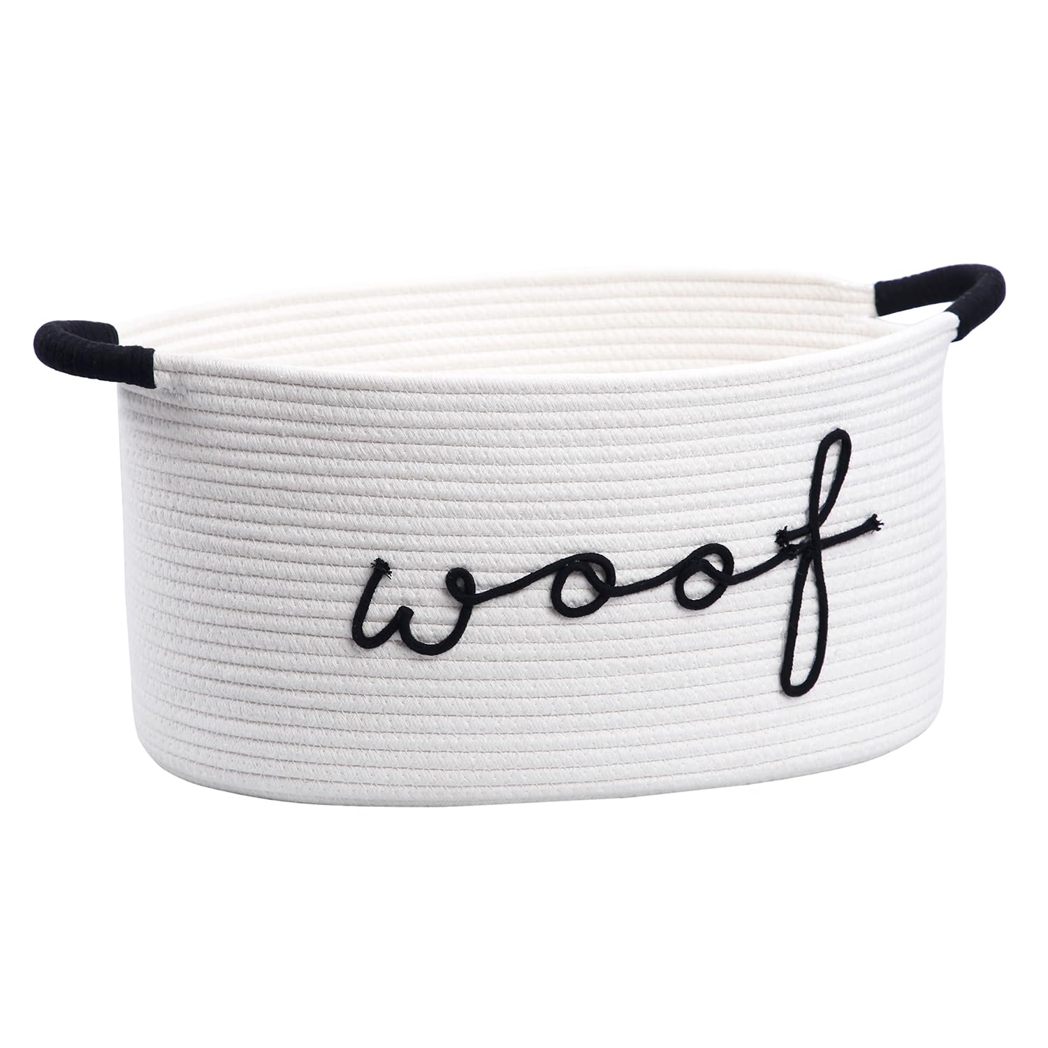 ZOMBATI Woof dog toy basket close-up weave for stylish toy organization.