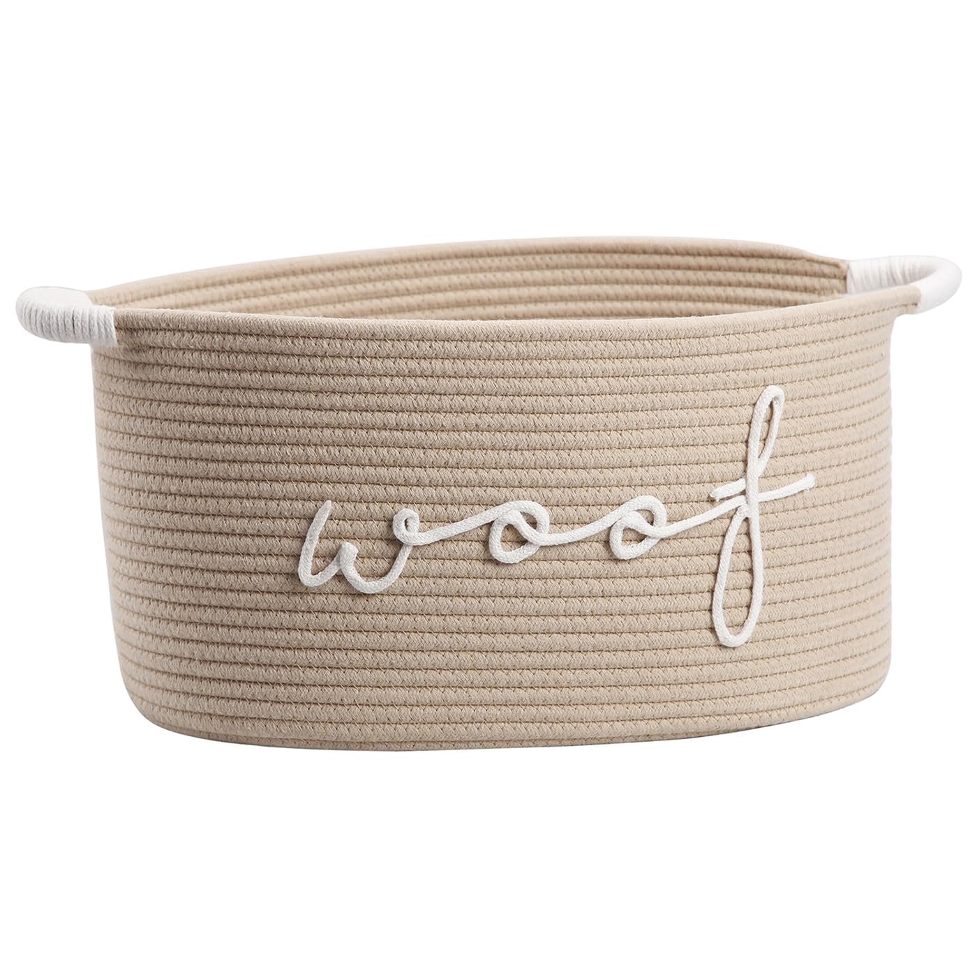 ZOMBATI Woof woven rope storage bin keeps toys neatly organized for easy access.