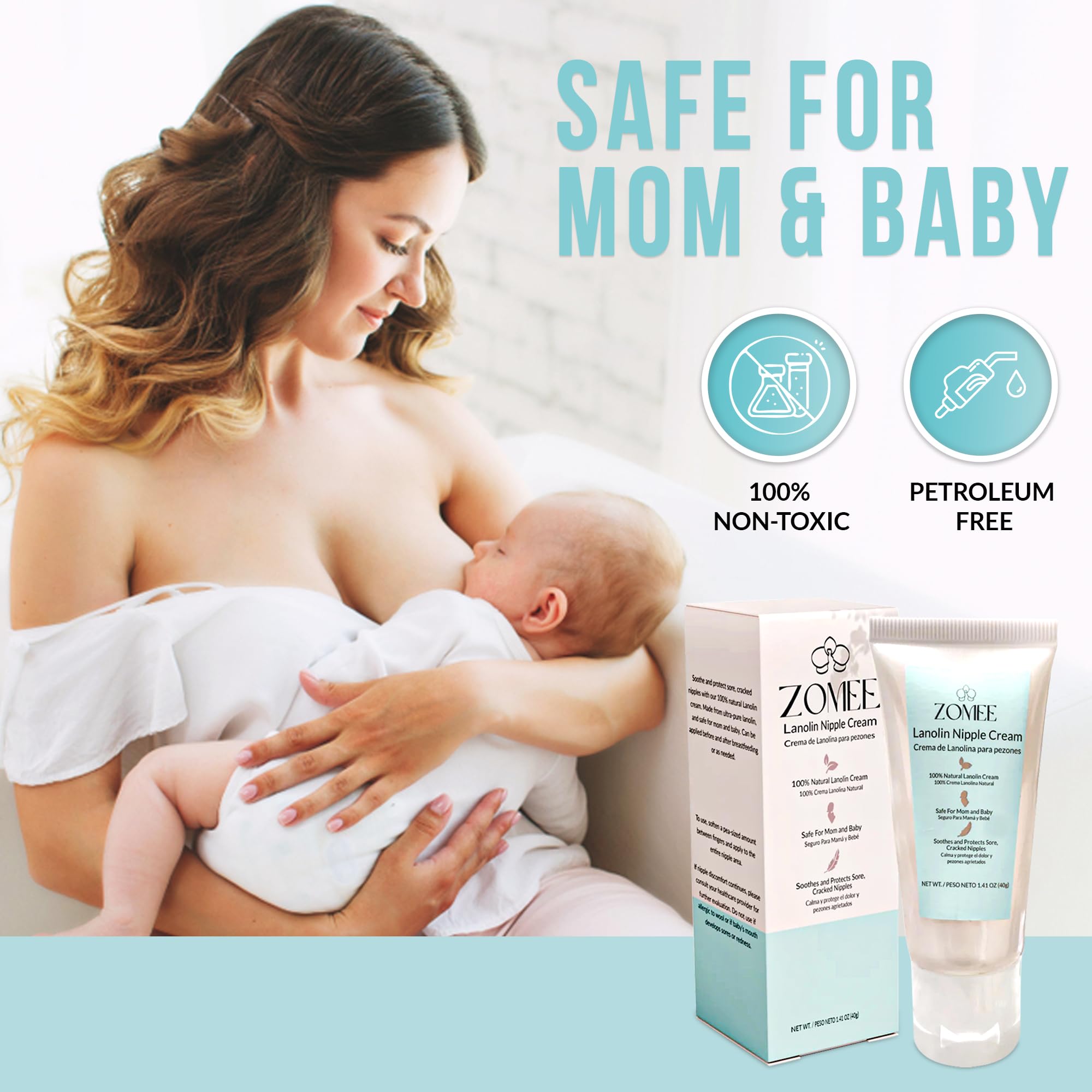 Zomee Lanolin Nipple Cream travel packaging suitable for busy breastfeeding moms.