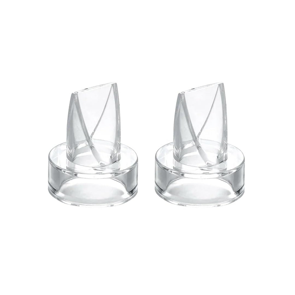 Zomee silicone hands-free duckbill valve set enhances suction for efficient pumping.