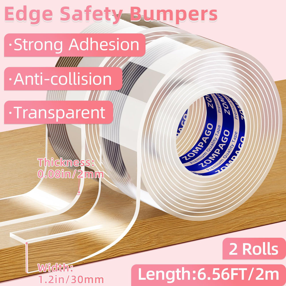 ZOMPAGO soft edge protector on a furniture edge with strong adhesive.