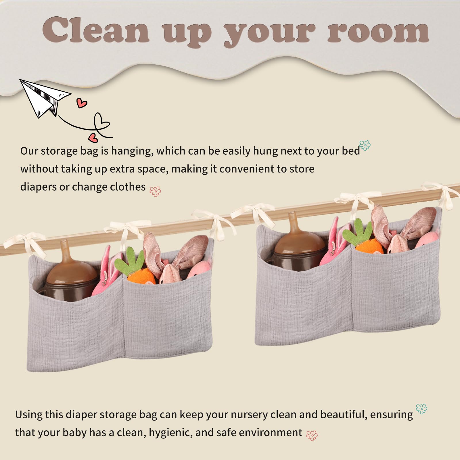 zonBroth bunk bed organizer with strap enables versatile hanging near bed.