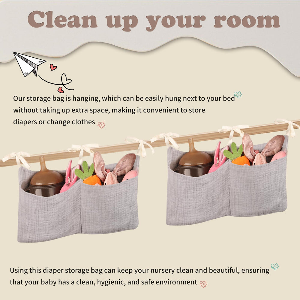 zonBroth cotton bed organizer features breathable, skin-friendly storage near baby