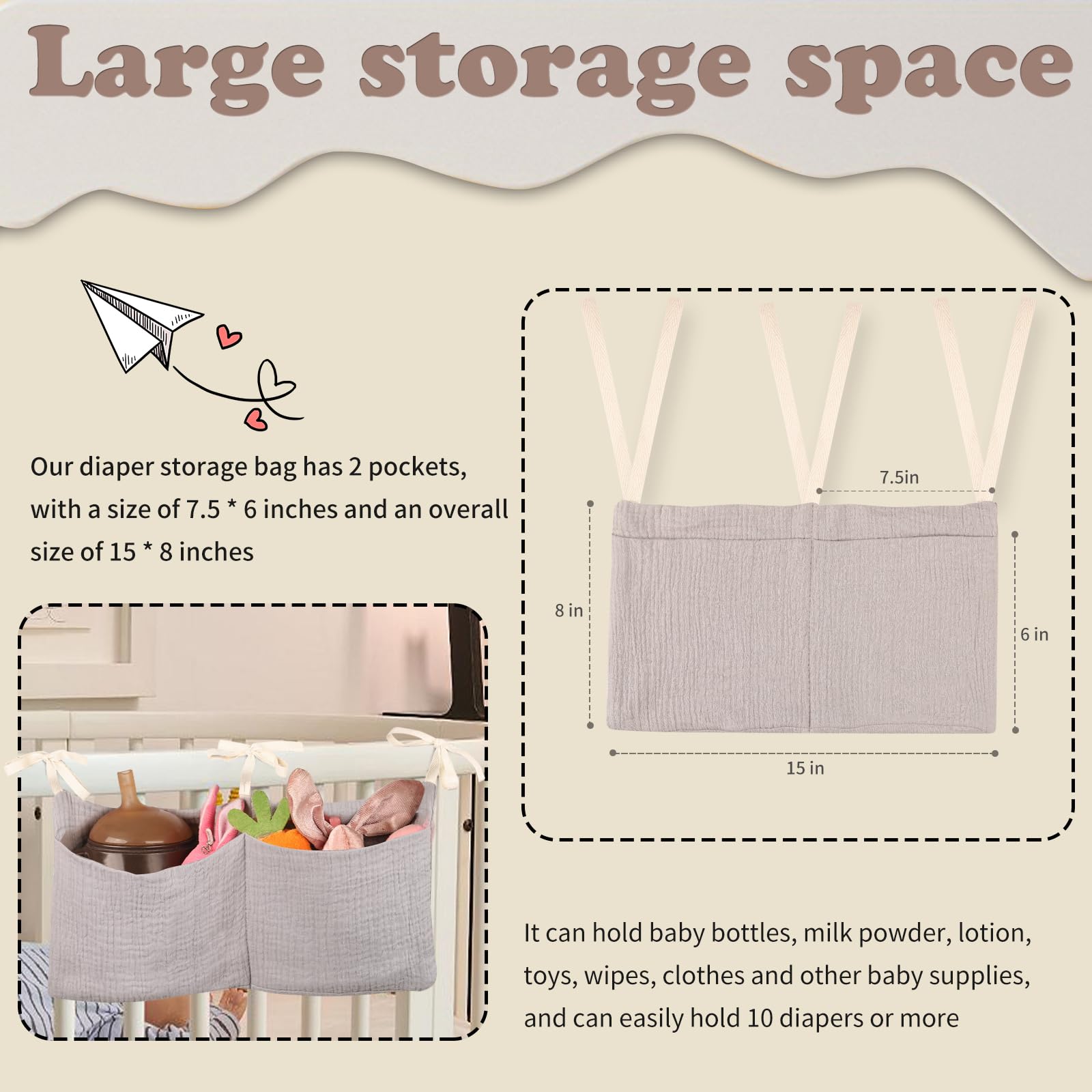 zonBroth two-pocket organizer holds bottles, clothes, and snacks for quick access.