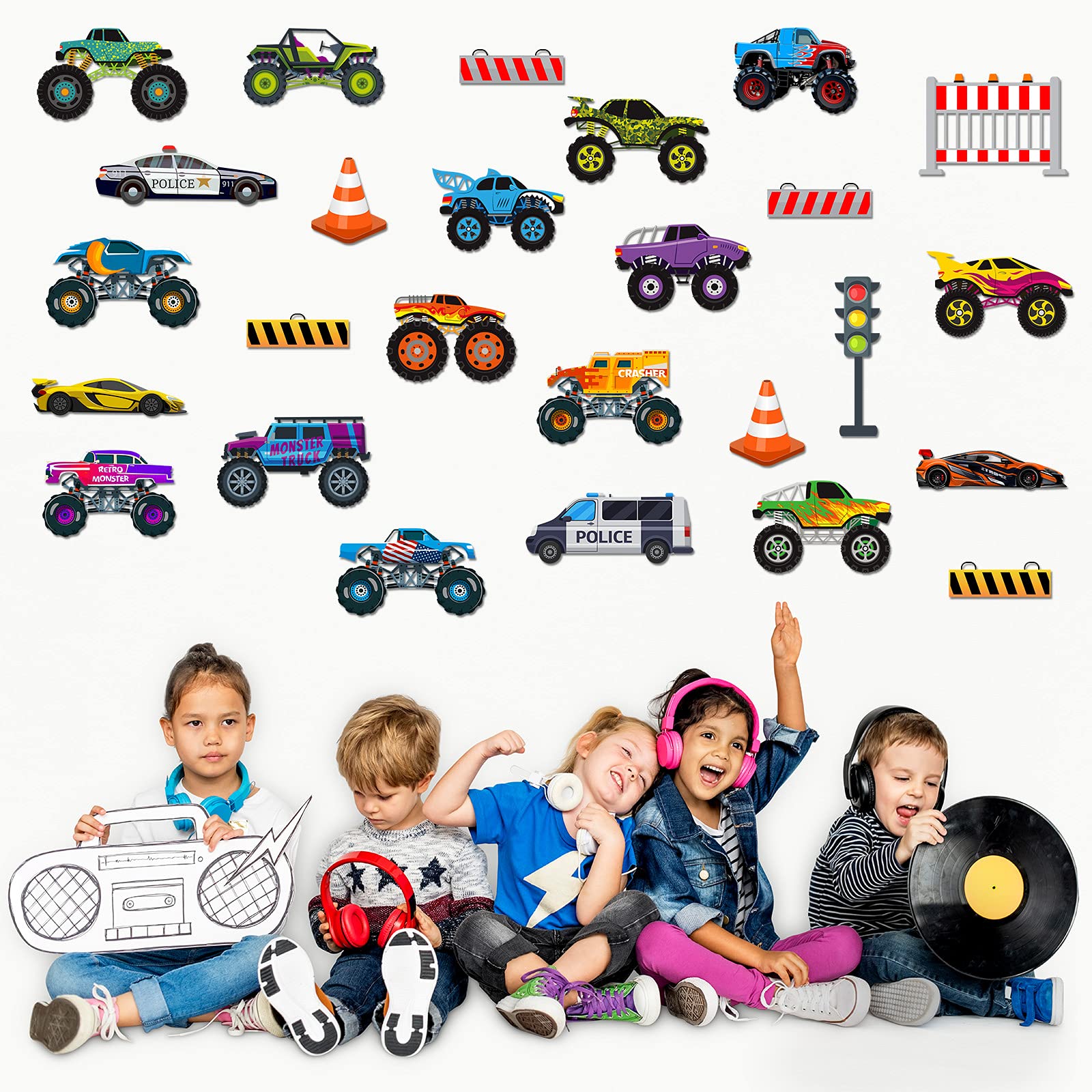 Zonon classroom wall decals with trucks for learning spaces