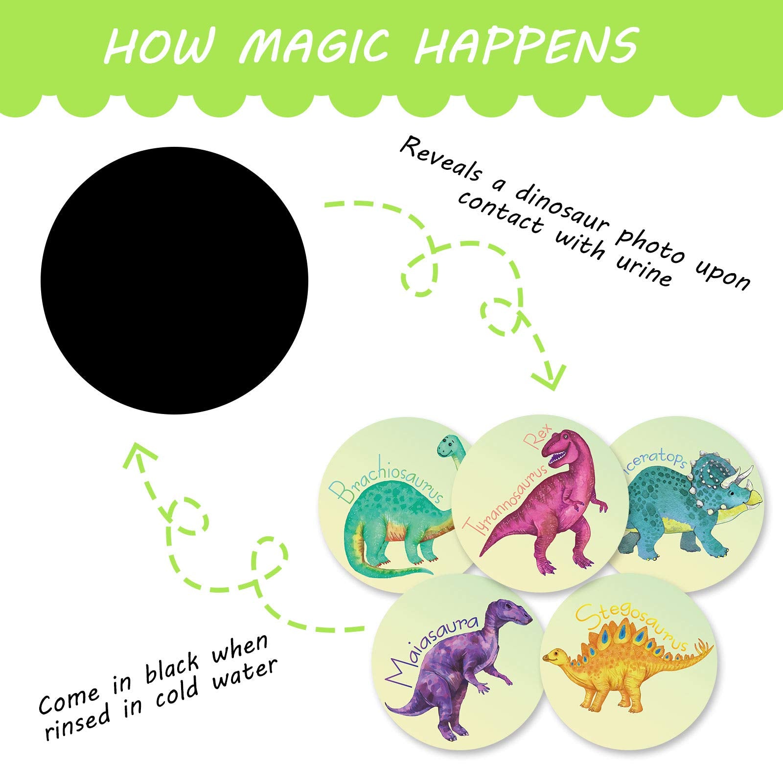 Zonon dinosaur potty stickers 3.15 inch diameter fits most toilets.