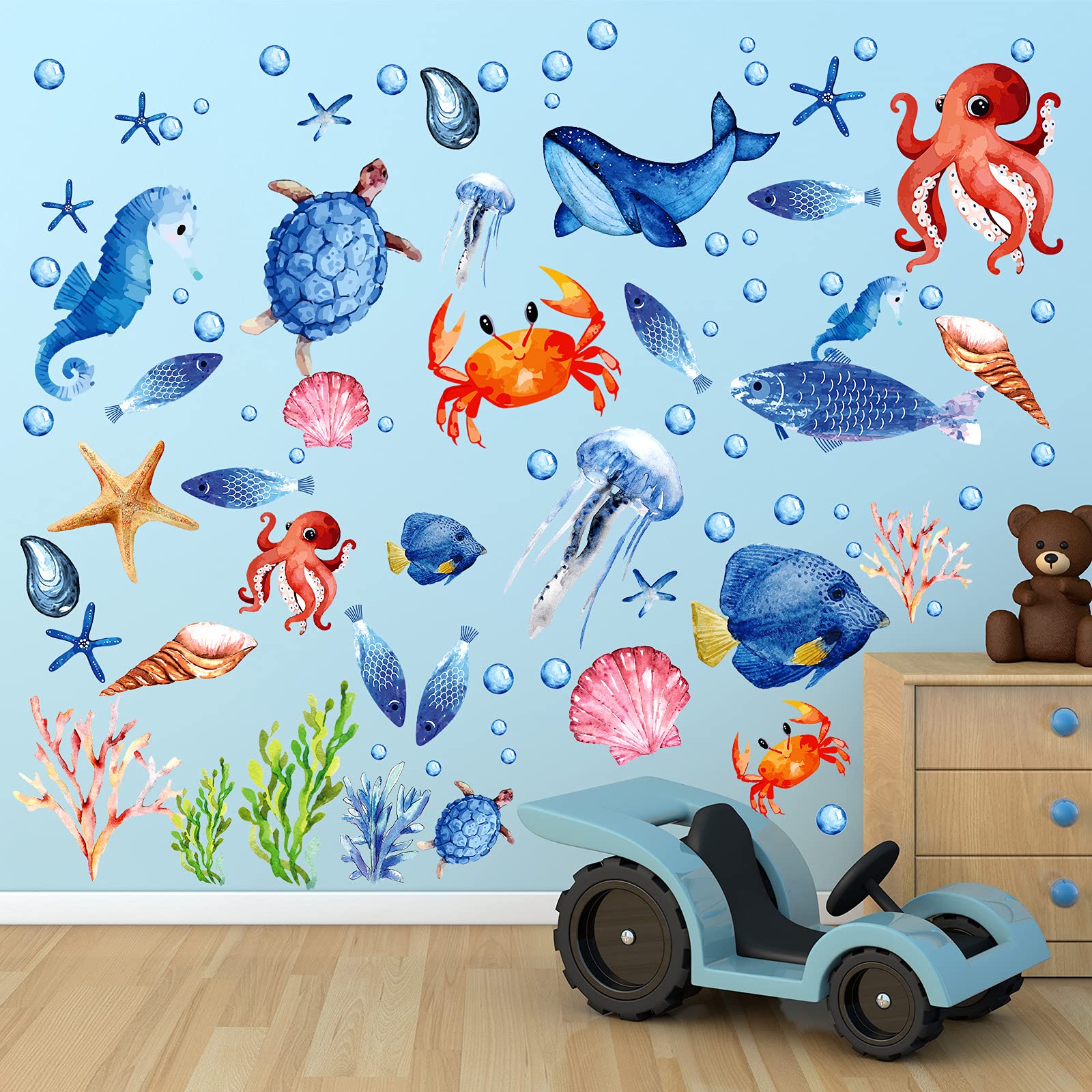 Zonon glow ocean fish sticker enhances walls for cozy, kid-friendly decor after dusk.