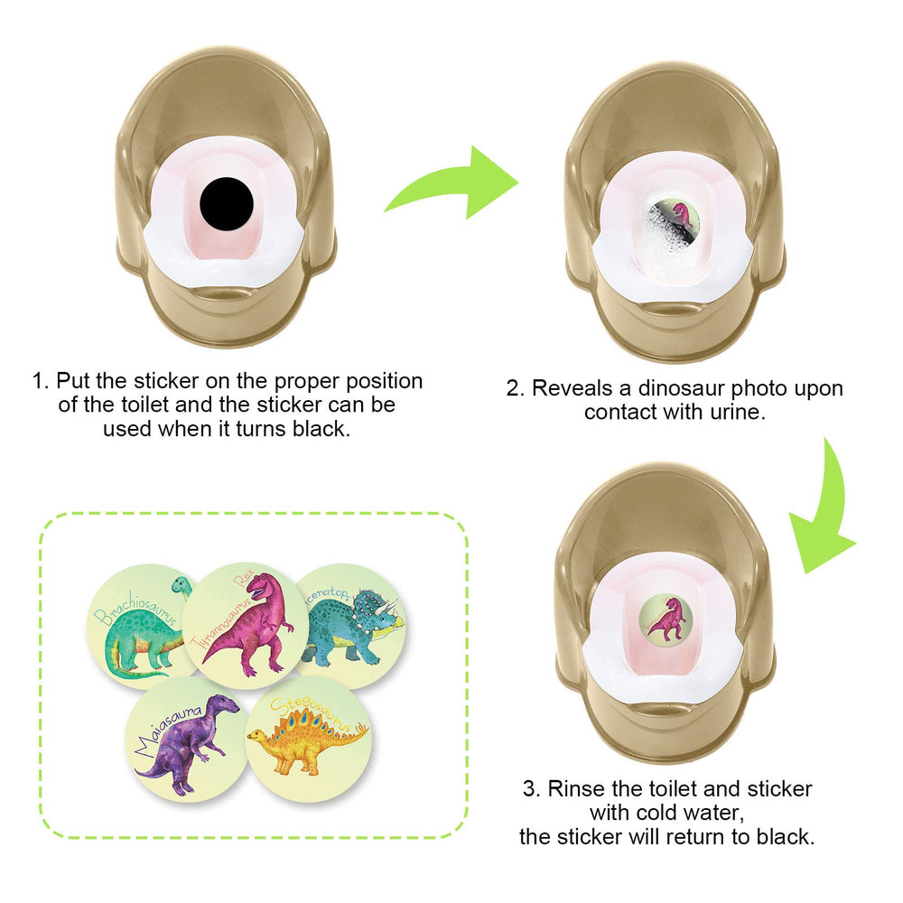 Zonon color-changing potty stickers for boys with multiple dinosaur patterns.
