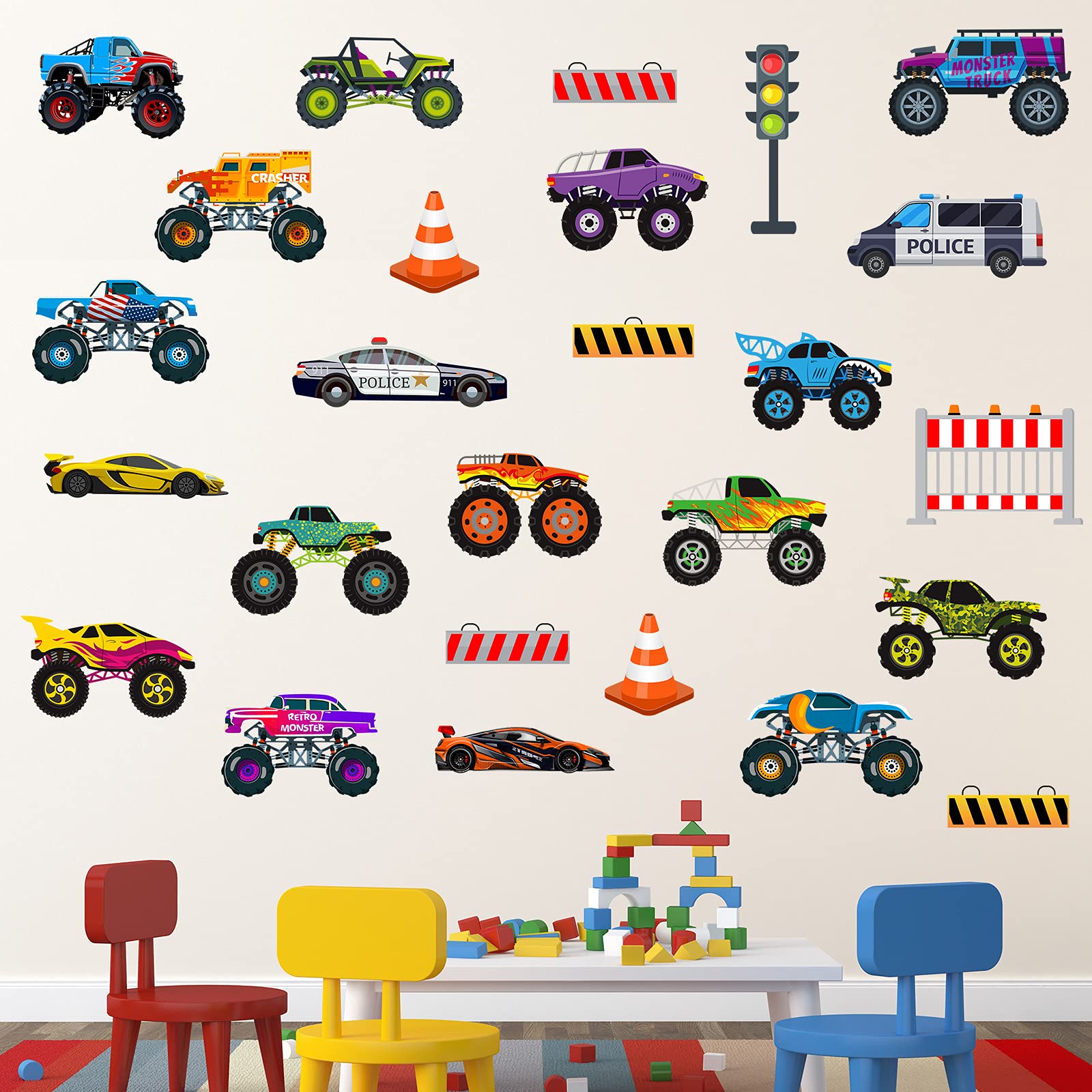 Zonon truck wall decal sheet for kids' rooms with playful, easy-to-apply design