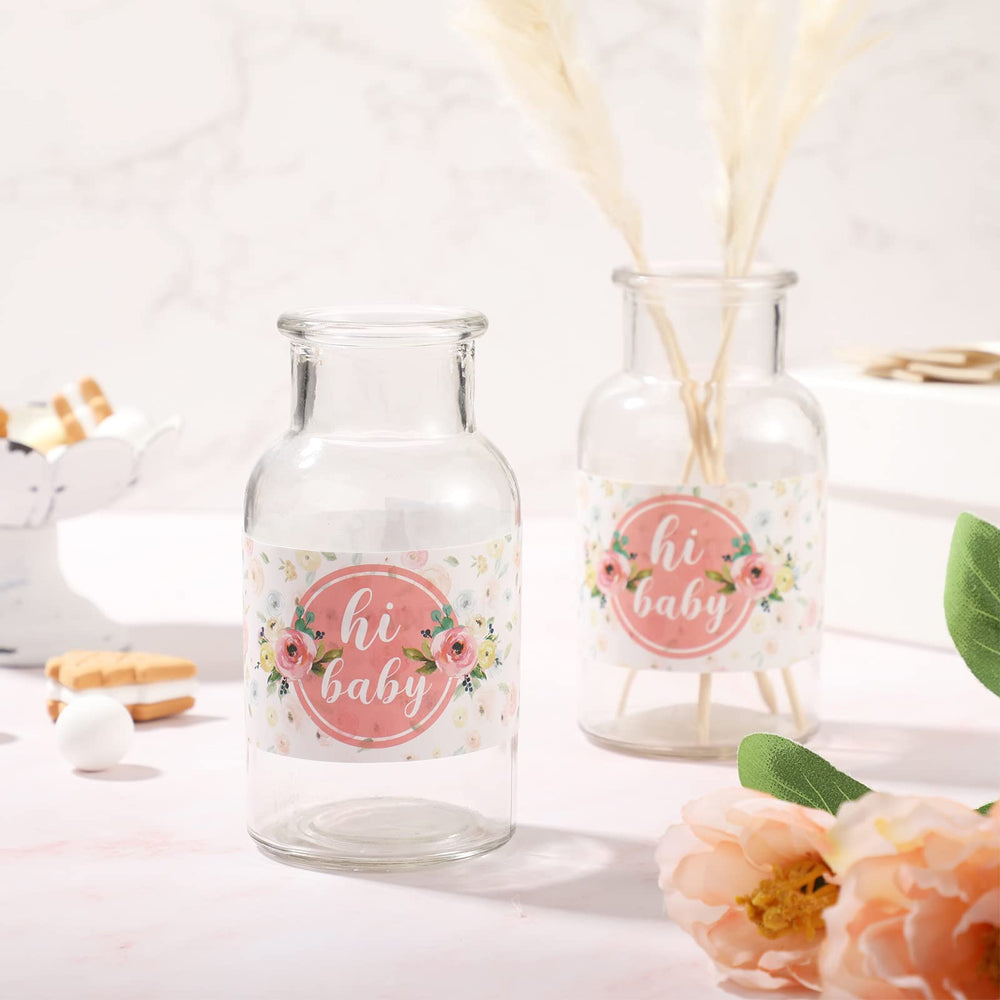 Zonon vibrant pink floral labels in use, ready to dress up party drinks.