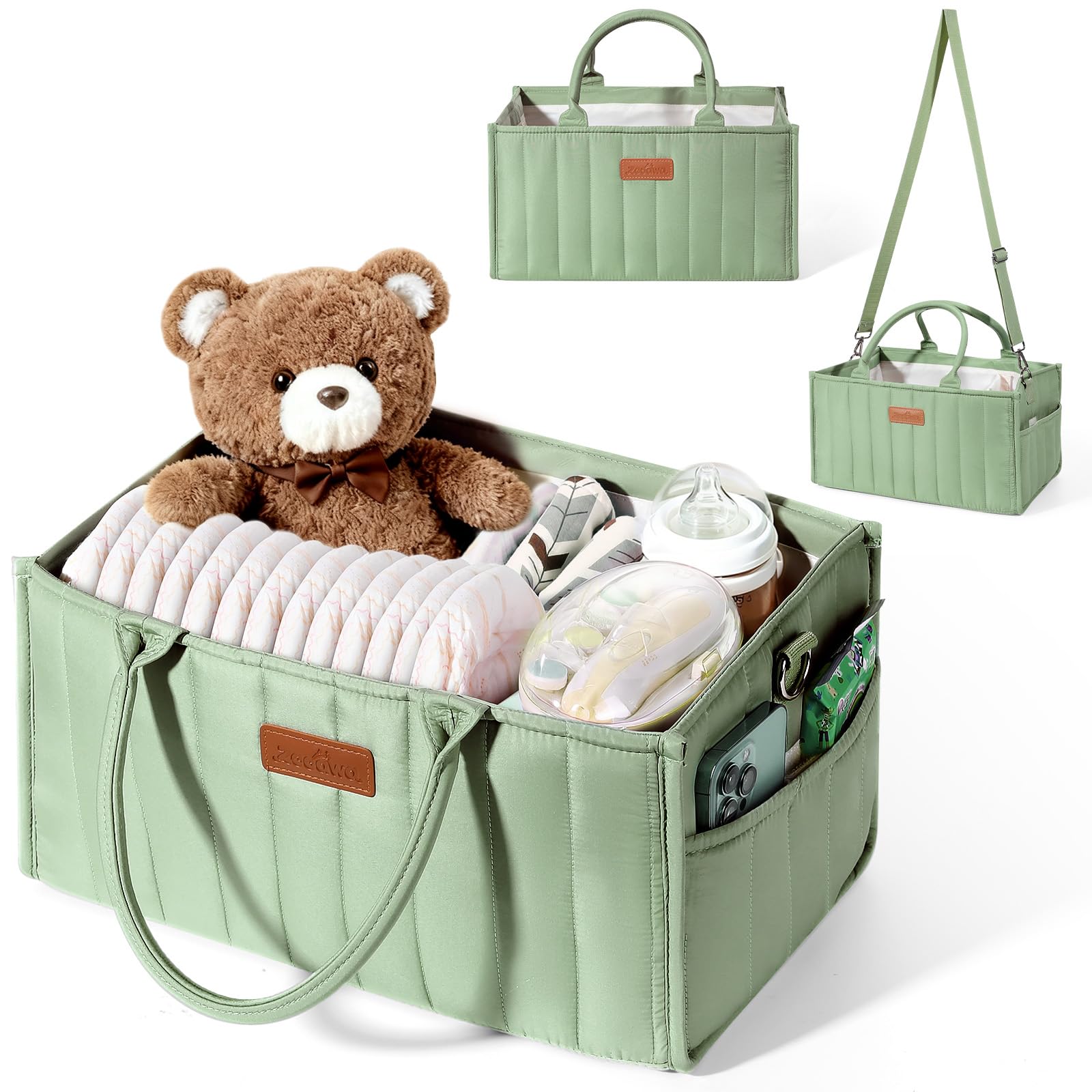 Zooawa diaper caddy organizer with three compartments for quick diapering access