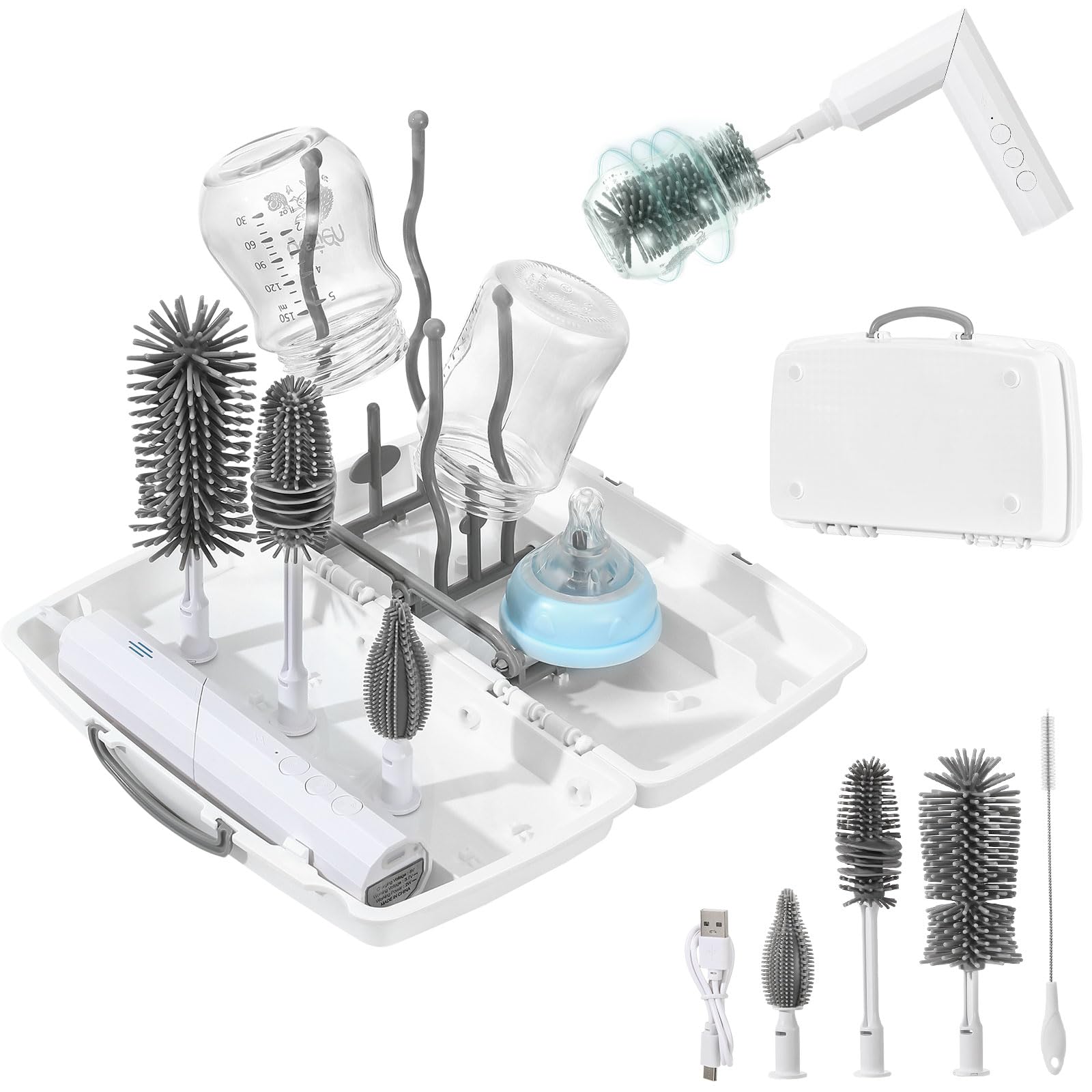 Zooawa electric bottle brush cleaner with 360° rotation for quick bottle cleaning