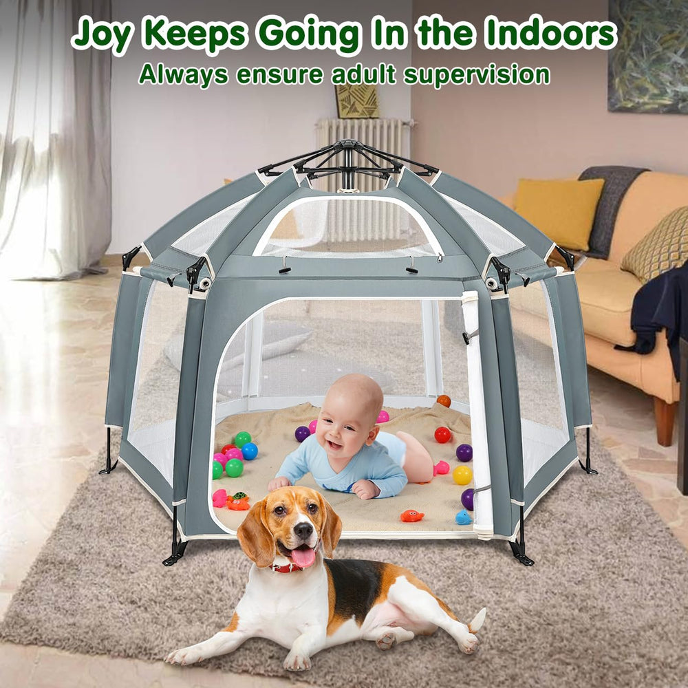 Zooawa Pop Up Playpen folded compact for easy storage and travel.