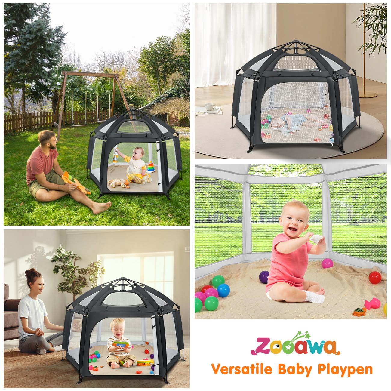 Zooawa open 59 inch play area for ample crawling space