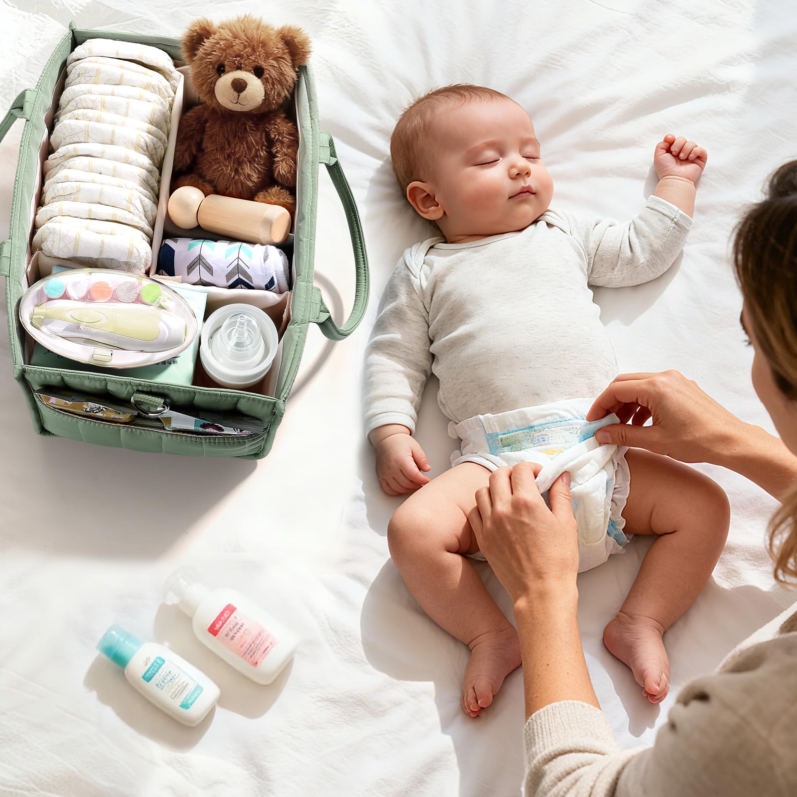 Zooawa side pockets hold wipes and ointments for fast changes