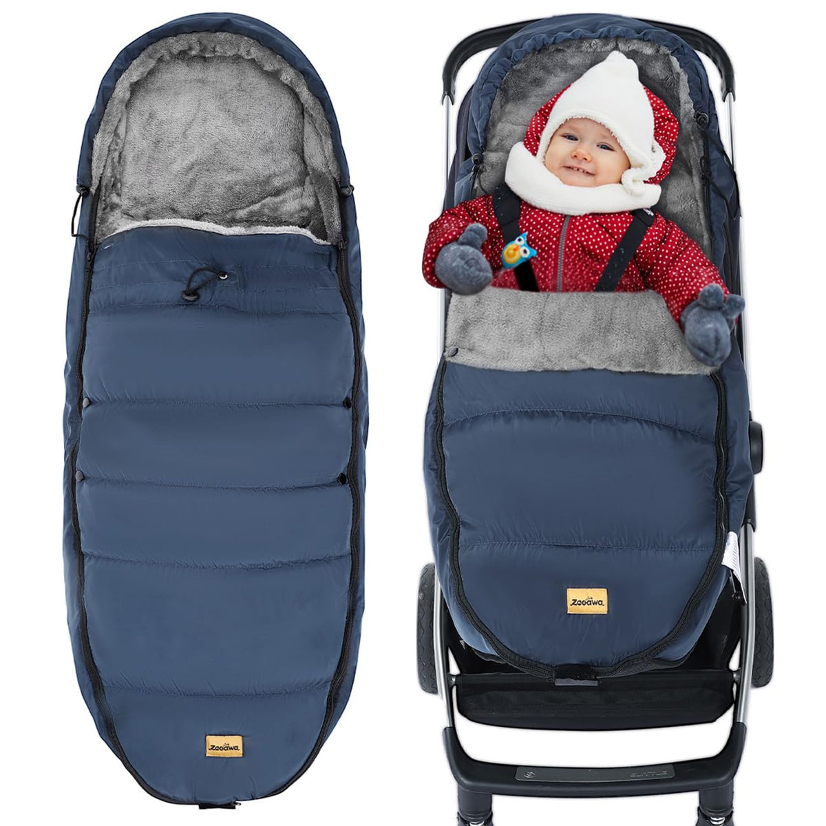 Zooawa stroller bunting bag shows waterproof exterior for outdoor warmth