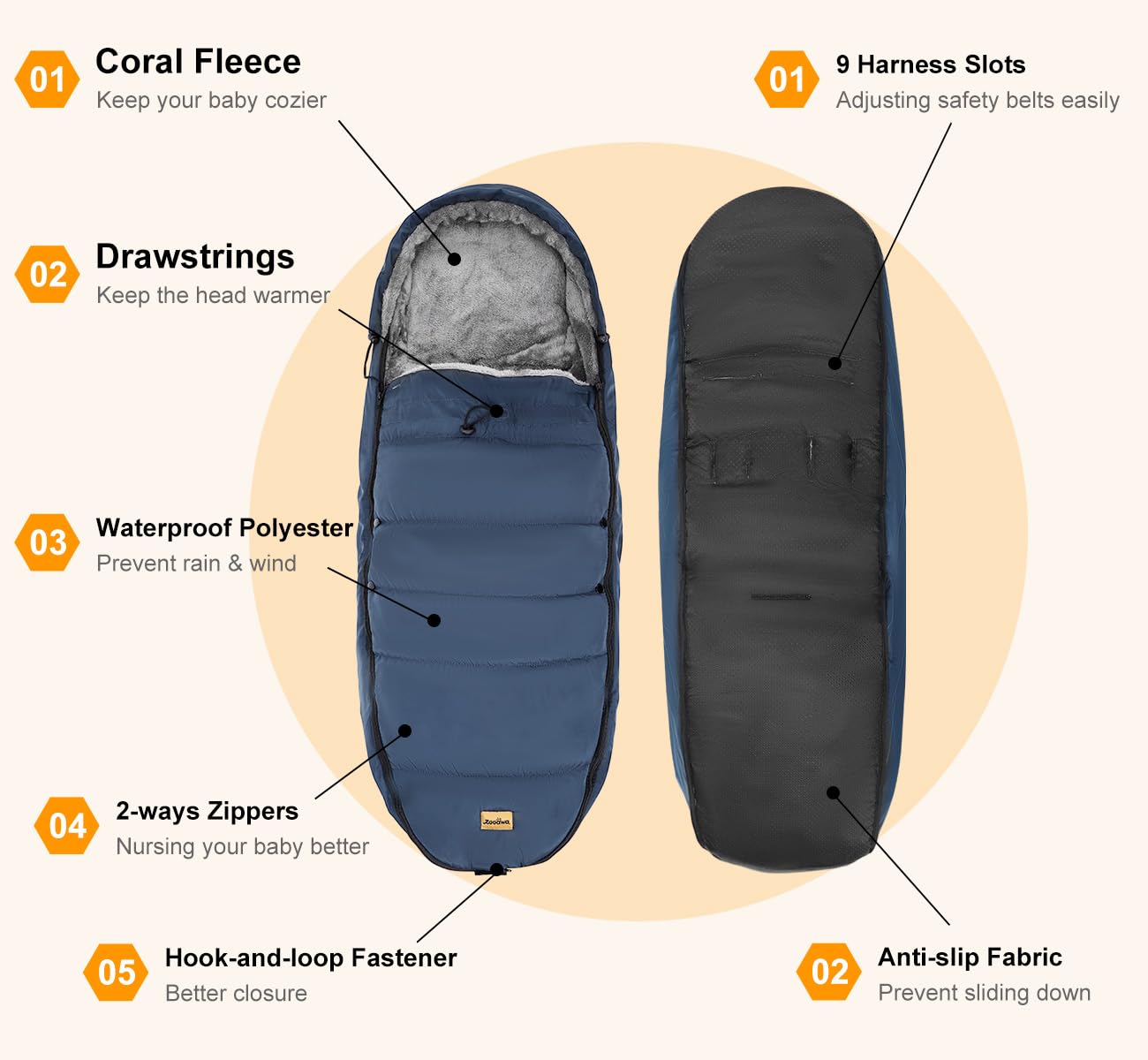 Zooawa bunting bag folds with stroller for quick transitions