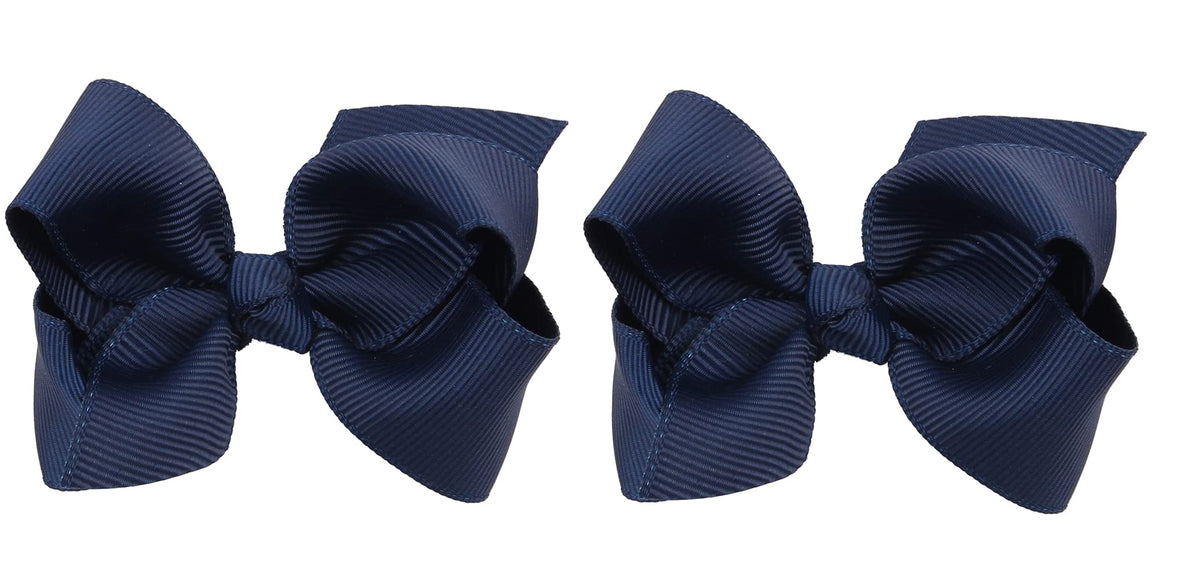 ZOONAI navy 3-inch baby bow clip closeup for stylish everyday wear
