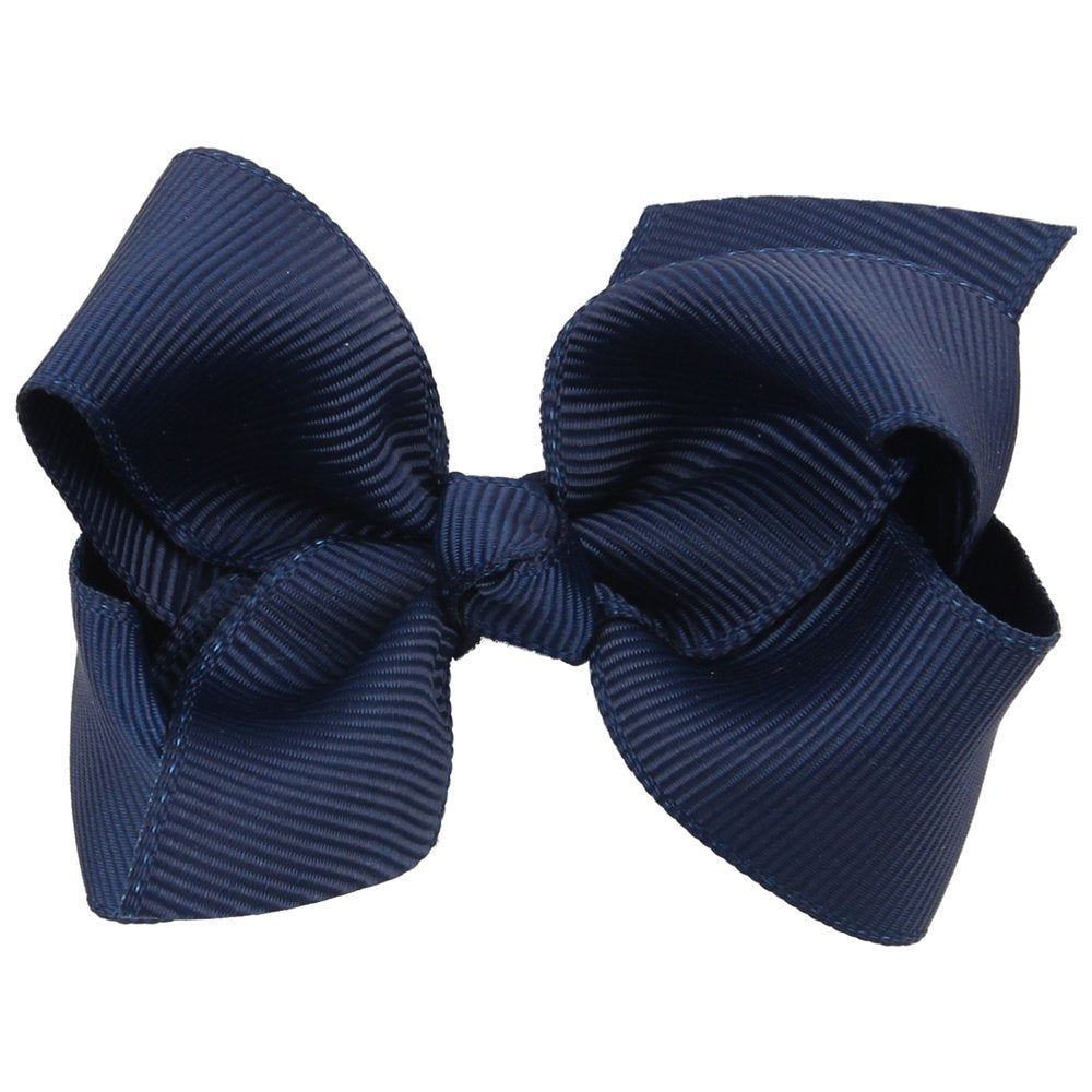 ZOONAI navy 3-inch bow clip worn on toddler hair for photos