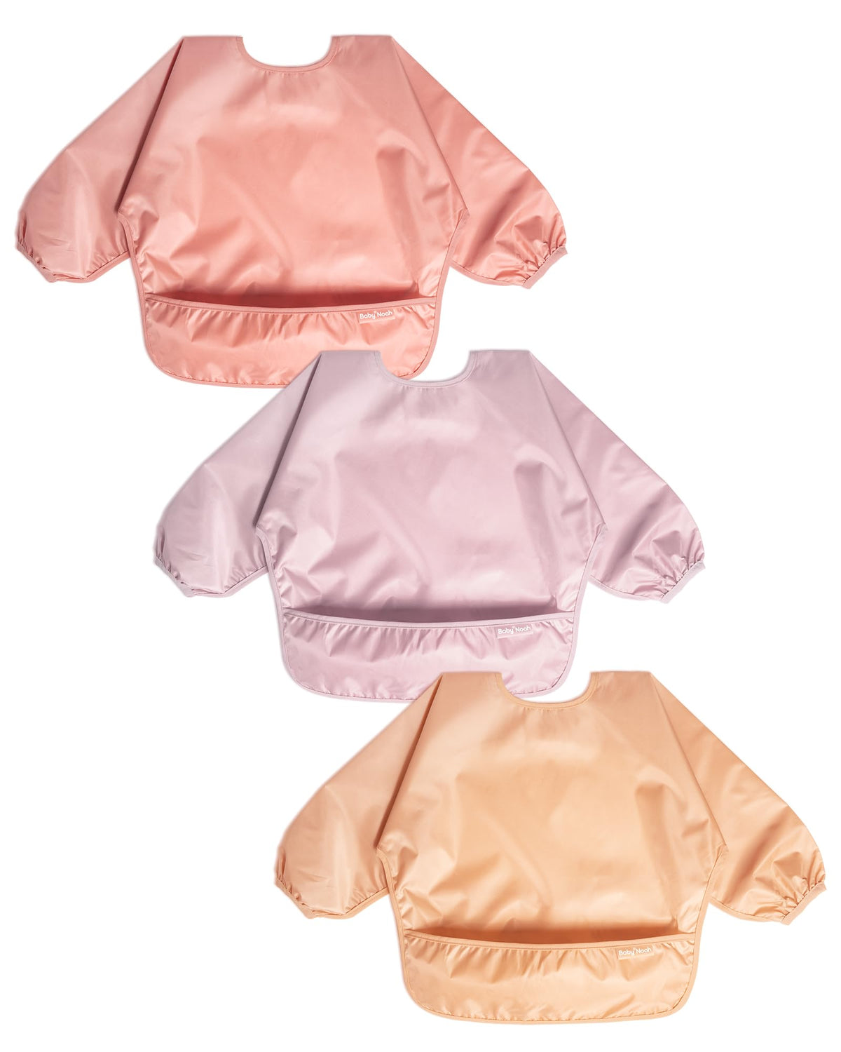 Zoosa baby long sleeve waterproof bib front view showing soft, protective layer during meals