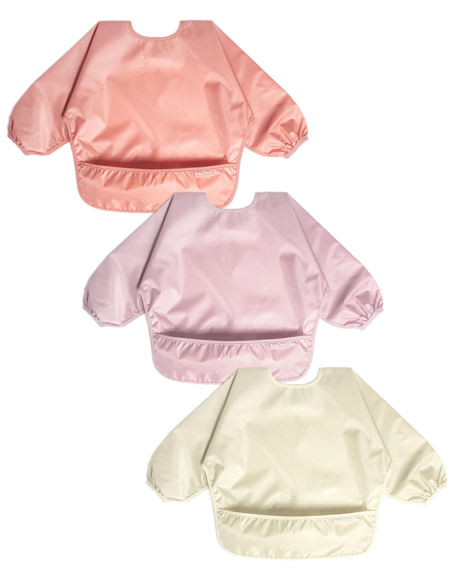 Zoosa baby long sleeve waterproof bib with full coverage protects clothes during meals.