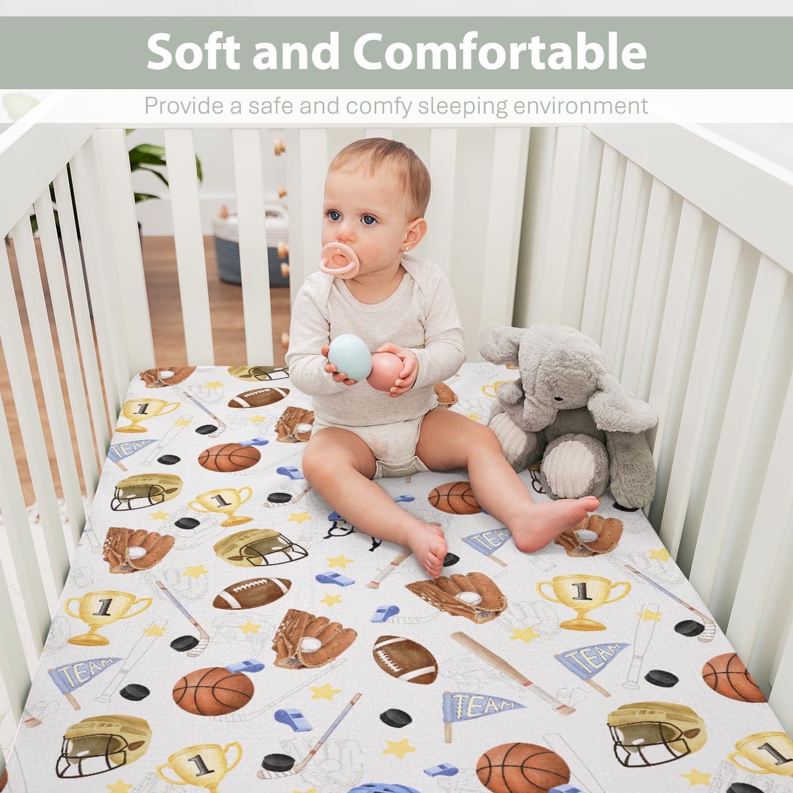 ZoUbqchY baby sports crib sheet with football stars for playful naps