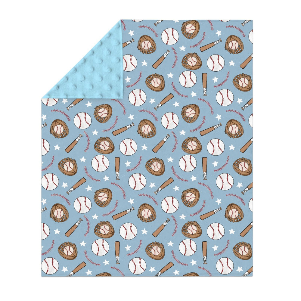 ZoUbqchY blue baseball baby blanket back dotted fabric adds gentle texture.