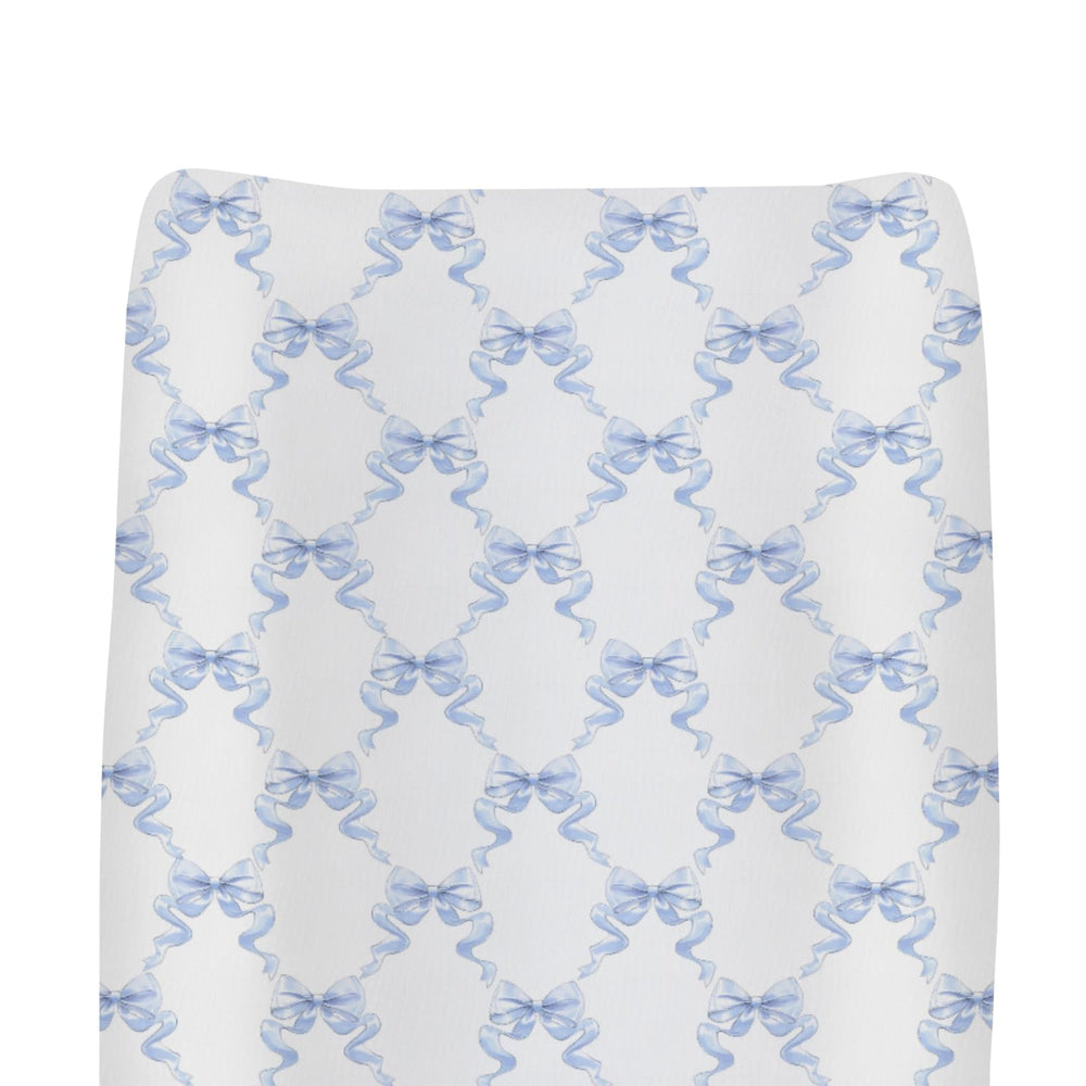 ZoUbqchY blue bows changing pad cover with soft fabric for gentle diaper changes.