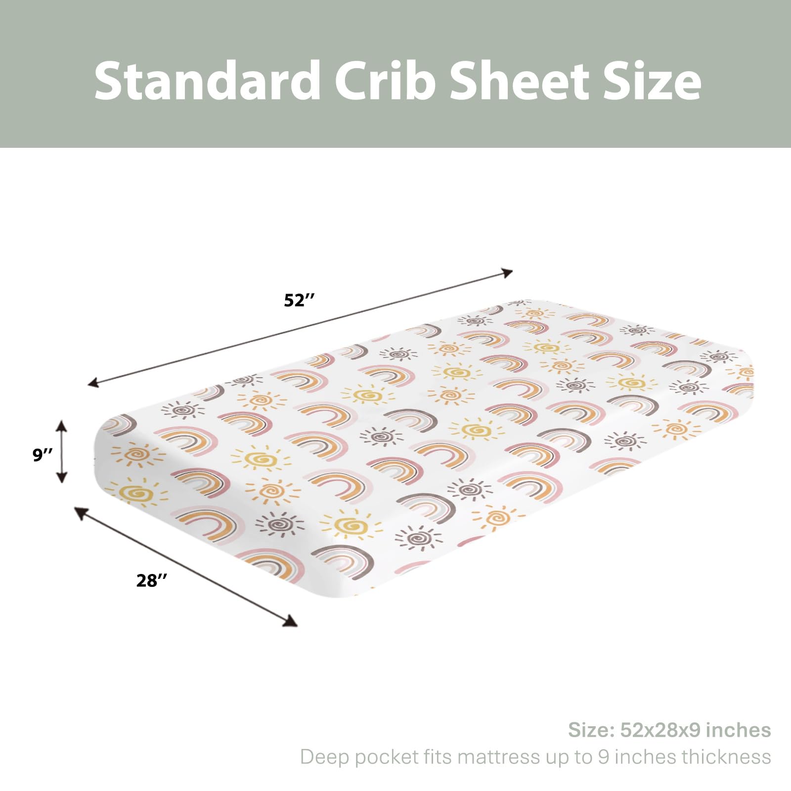 ZoUbqchY Standard crib fit with Rainbow Sun sheet for toddler bed compatibility
