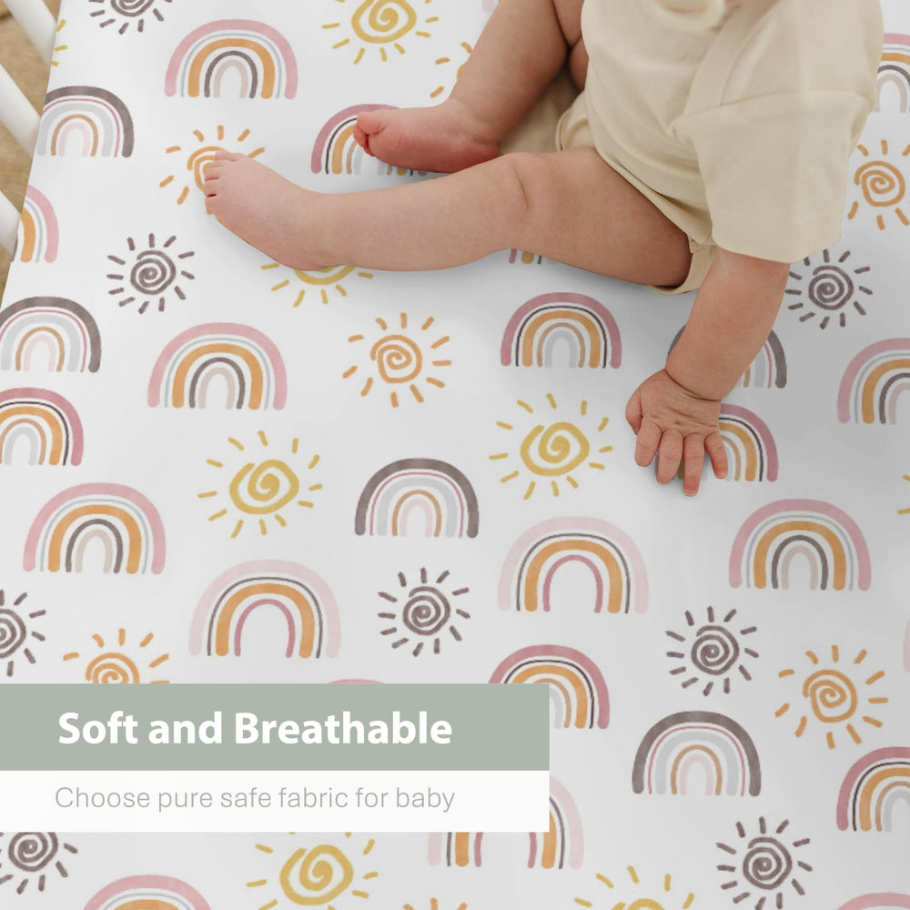 ZoUbqchY Unisex Boho Rainbow Sun design supports versatile nursery decor