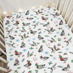 ZoUbqchY Christmas Mallard Ducks crib sheet with a festive pattern for a cozy nursery.