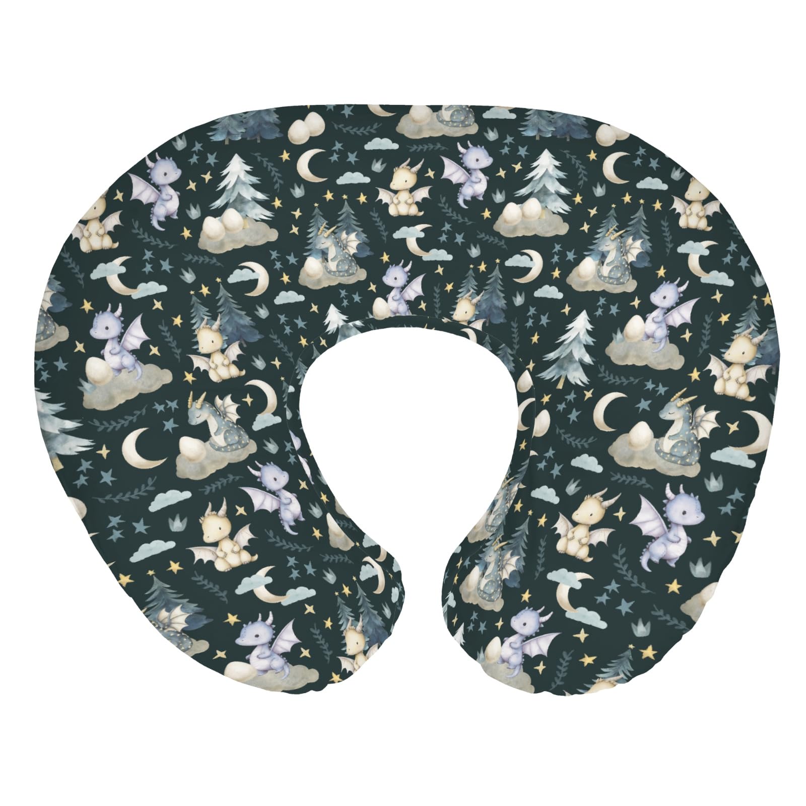 ZoUbqchY Fairytale Dragons nursing pillow cover with dragon moon stars print for cozy feeding sessions.