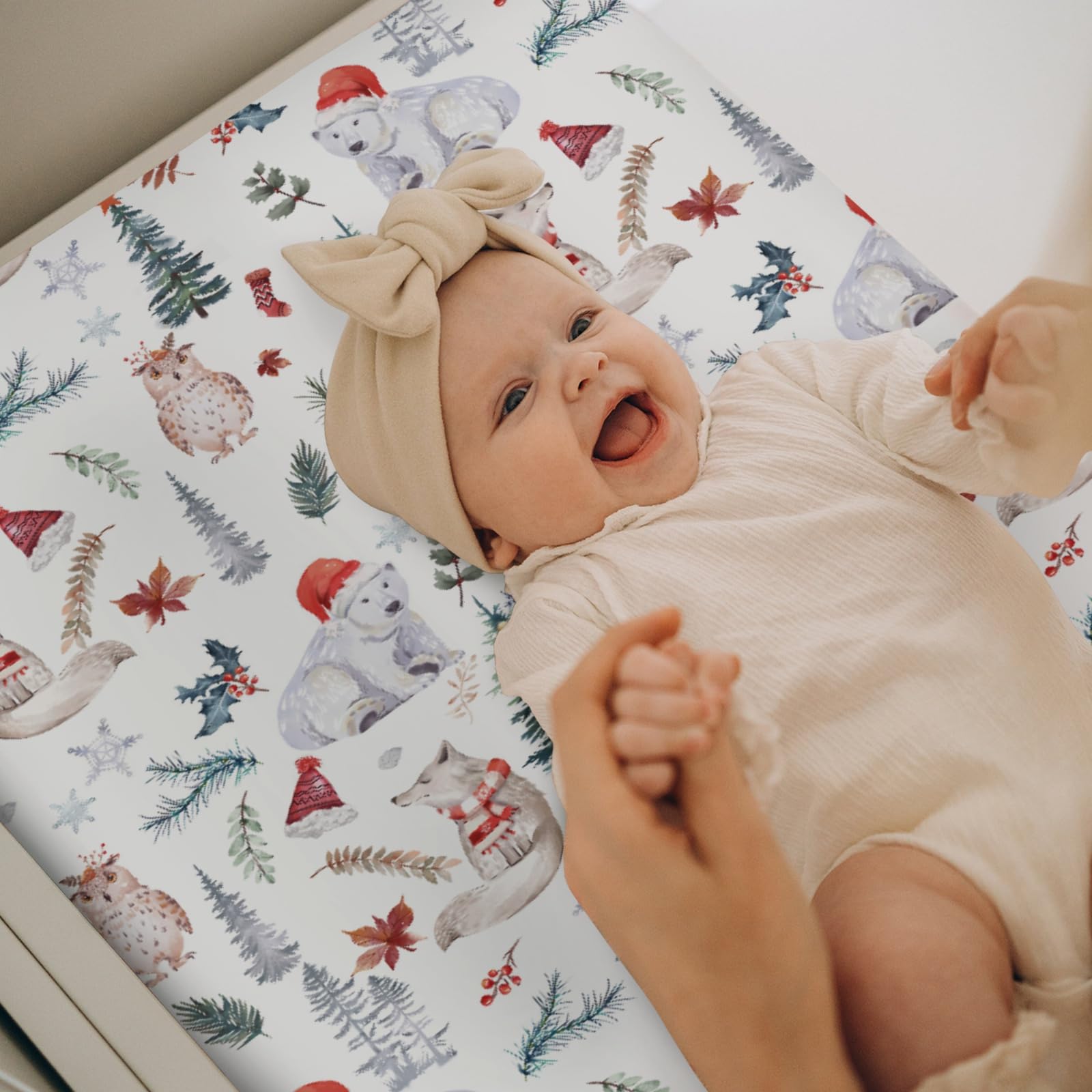 zooubqchy changing pad cover fir leaves print, coordinates with winter decor.