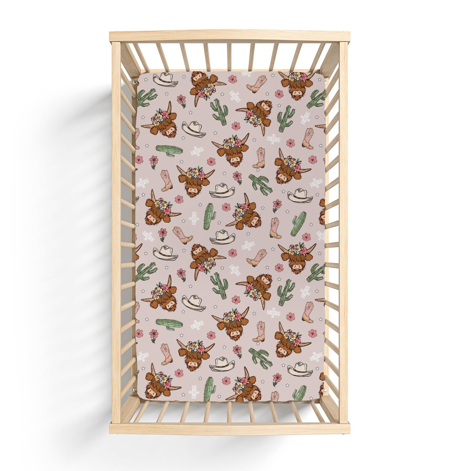 ZoUbqchY Highland Cows Cactus Baby Sheet fits standard crib up to 9 inches