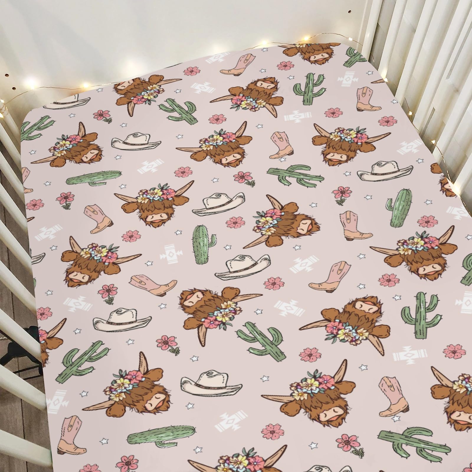 ZoUbqchY Highland Cows Cactus Baby Sheet closeup texture for ultra-soft comfort