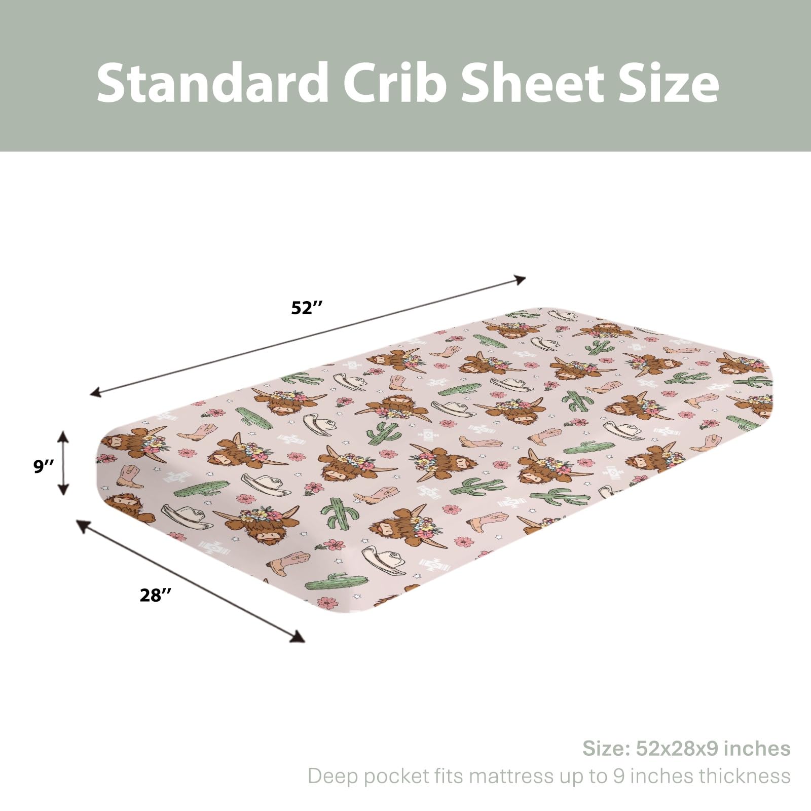 ZoUbqchY Highland Cows Cactus Baby Sheet folded for easy storage
