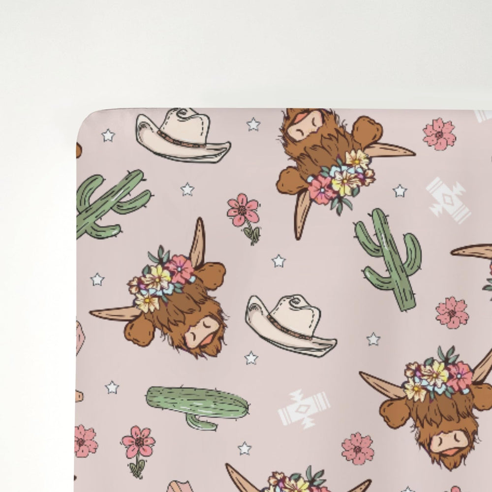 ZoUbqchY Highland Cows Cactus Baby Sheet machine washable for easy care