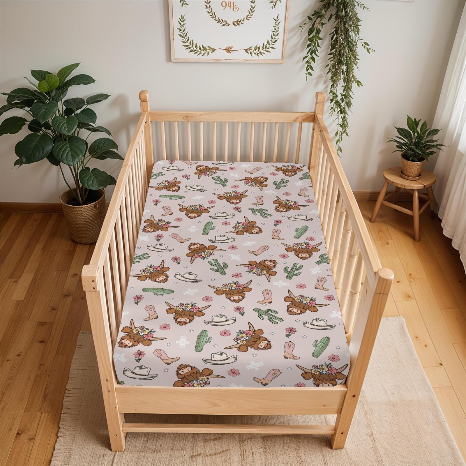 ZoUbqchY Highland Cows Cactus Baby Sheet toddler mattress compatibility