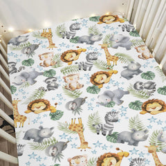 Zooubqchy Jungle Friends crib sheet with lion pattern, ultra-soft and breathable for peaceful baby sleep.